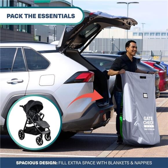 Gate check stroller bag for airplane travel large waterproof stroller cover trav - Picture 3 of 8